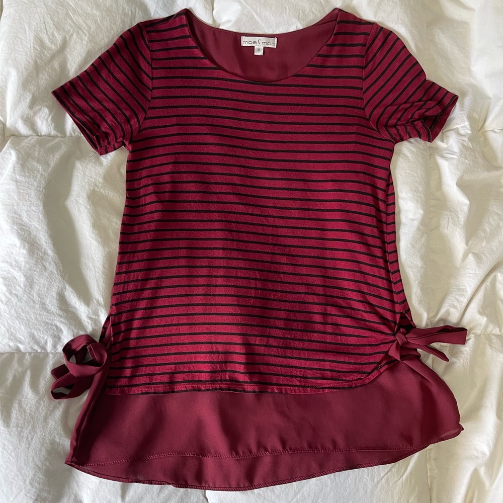 Maroon Moa Moa Striped Short Sleeve Top
